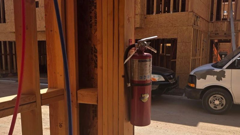 Fire extinguisher is mounted or secured — not left lying on the ground, in the back of a truck